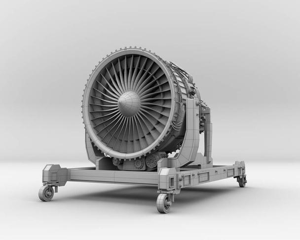 Representación en arcilla del motor turborreactor sobre fondo gris. Imagen de renderizado 3D
. - Foto, imagen