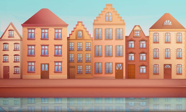 street with old houses, vector illustration - Vector, Image