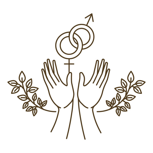 women and men symbol with hands avatar character - Vector, Image
