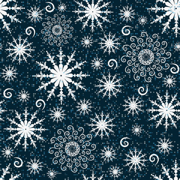 Patrón de Navidad sin costuras con copos de nieve blancos en una oscuridad
 - Vector, imagen
