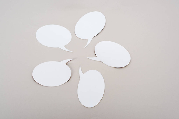 white five blank speech bubbles with copy space on grey background - Foto, Imagem