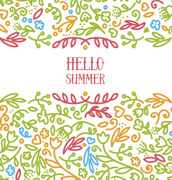 banner for summer with doodle leaves and flowers, vector illustration - Vector, afbeelding
