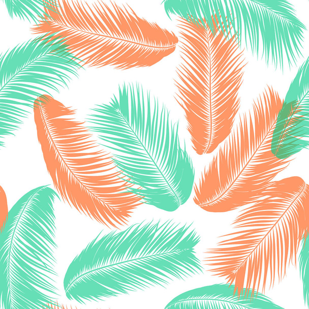 Vector Coconut Tree. Patrón Tropical Inconsútil con Hoja de Palma. Exotic Jungle Plants Abstract Background. Silueta simple de hojas tropicales. Ramas de cocoteros de moda para textiles, tela, fondo de pantalla
 - Vector, imagen
