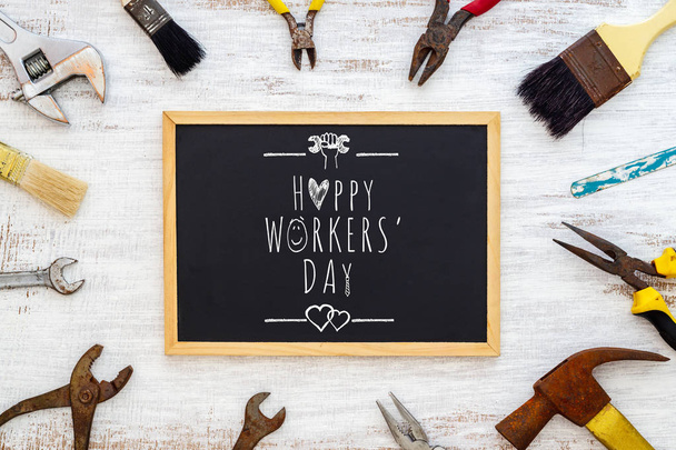 Happy Workers 'Day background concept. Rouillé vieux outils à main avec
 - Photo, image