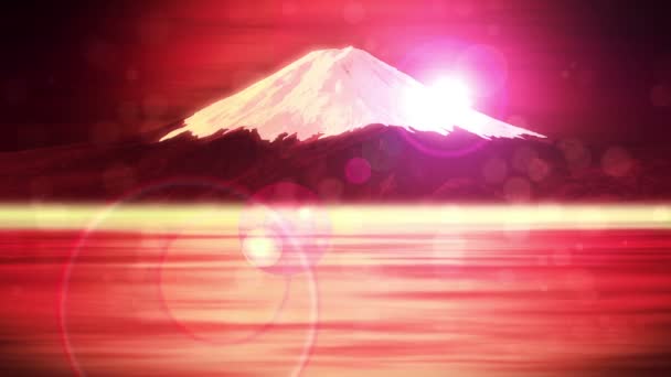 MT Fuji van het meer. Fuji Mountain. Traditionele landschap. CG loop animatie. - Video