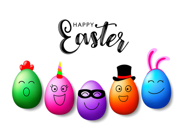 Colorful Easter eggs character design. Happy Easter holiday concept. Illustration isolated on white background. - Vector, Imagen