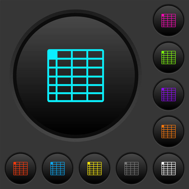 Mesa de hoja de cálculo botones oscuros con iconos de color
 - Vector, imagen