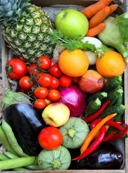 box with fruits and vegetables - Photo, Image