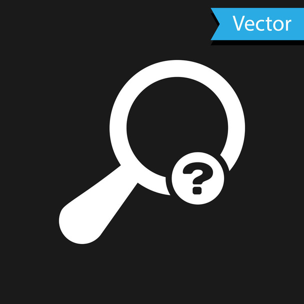 White Unknown search icon isolated on black background. Magnifying glass and question mark. Vector Illustration - Vector, Image