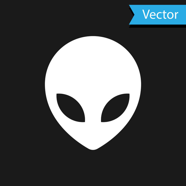 White Alien icon isolated on black background. Extraterrestrial alien face or head symbol. Vector Illustration - Vector, Image