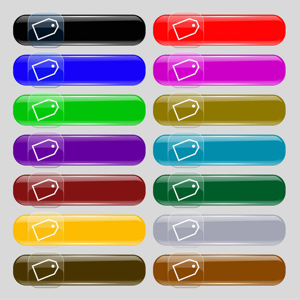 Web stickers icon sign. Set from fourteen multi-colored glass buttons with place for text. illustration - Foto, imagen