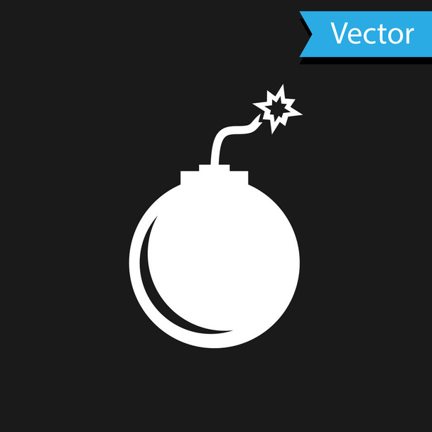 weiße Bombe bereit zur Explosion Symbol isoliert auf schwarzem Hintergrund. Vektorillustration - Vektor, Bild