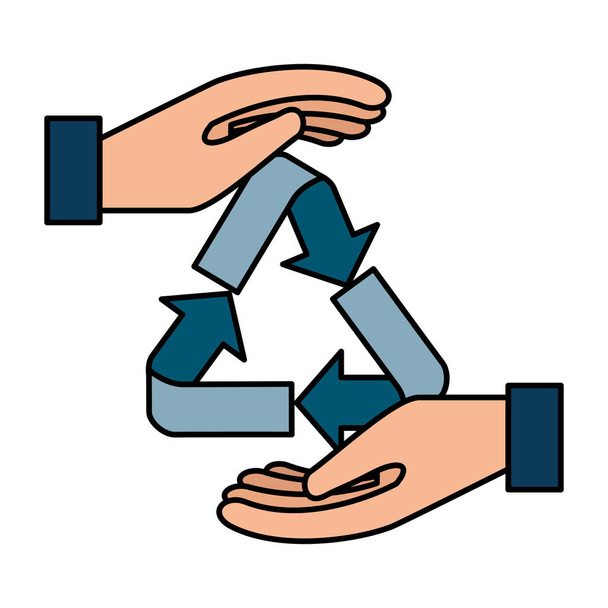 manos con el símbolo de las flechas de reciclaje
 - Vector, imagen