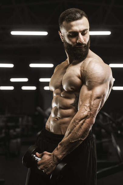 Handsome strong athletic men pumping up muscles workout bodybuil - Foto, Imagem