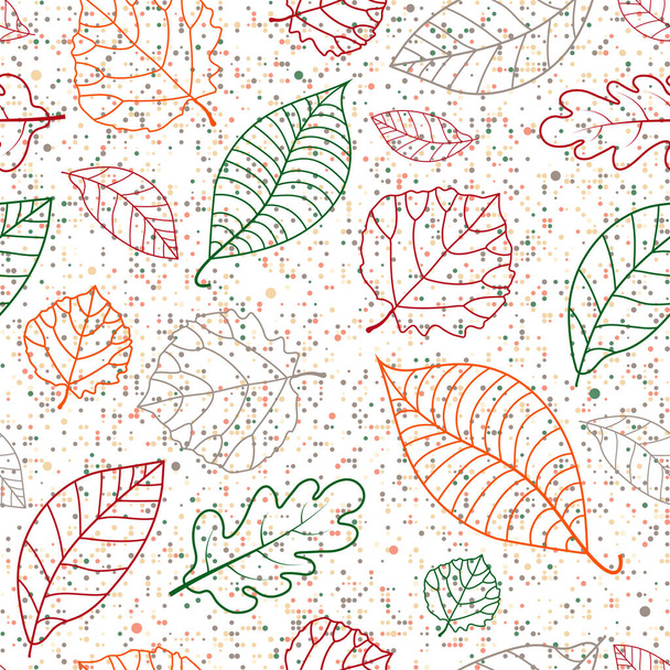 Modèle d'automne sans couture avec silhouettes de feuilles à pois
 - Vecteur, image