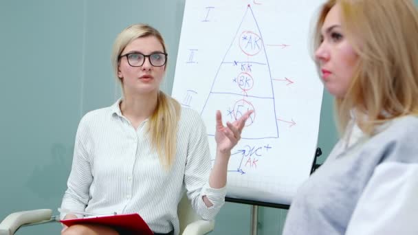 Állásinterjúra HR szakember a nagyvállalat pályázó nő.  - Felvétel, videó
