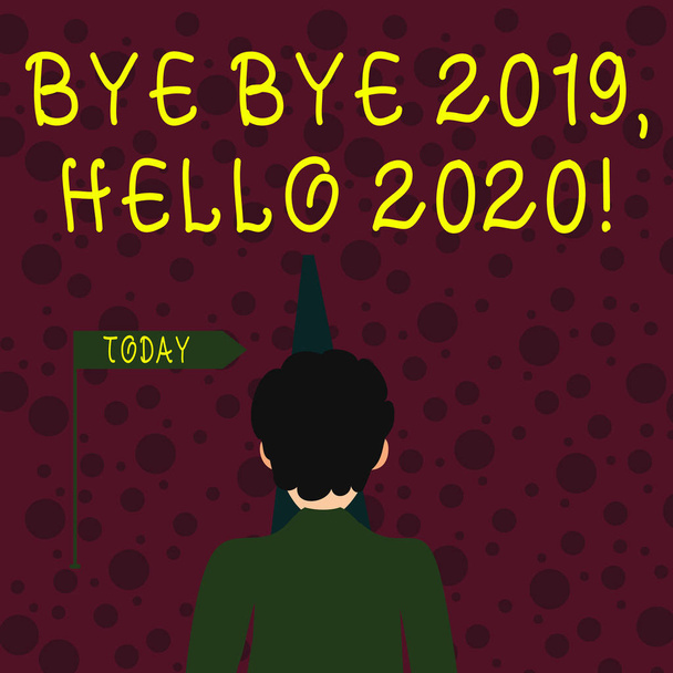 Концептуальный почерк, показывающий Bye Bye 2019 Hello 2020. Деловое фото, демонстрирующее прощание с прошлым годом и приветствующее еще одного хорошего человека, стоящего лицом к лицу, и блокирующее взгляд на прямой путь
 - Фото, изображение