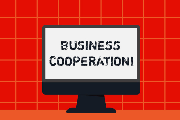 Conceptual hand writing showing Business Cooperation. Business photo text businesses to work together for mutual benefit Desktop Computer Colorful Monitor Screen Freestanding Table. - Photo, Image