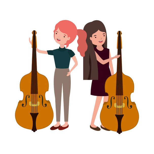 Frauen mit Musikinstrumenten-Charakter - Vektor, Bild
