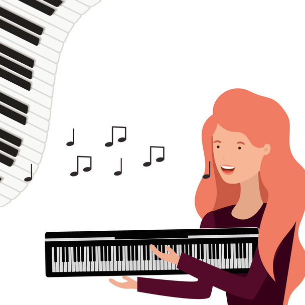 μοτίβο της γυναίκας με το πληκτρολόγιο πιάνο χαρακτήρα - Διάνυσμα, εικόνα