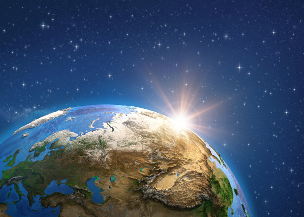 Планета Земля и восход солнца. Европа и Азия из космоса
. - Фото, изображение