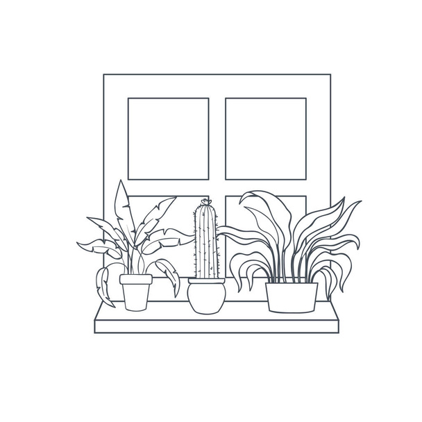 domácí zařízení s květináčem na polici izolovaný ikona - Vektor, obrázek