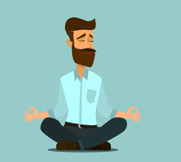 Meditar al hombre sobre un fondo aislado. Cálmate. Ilustración vectorial en estilo de dibujos animados
 - Vector, imagen