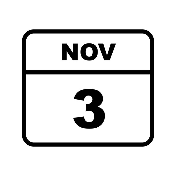 3 novembre Date sur un calendrier d'un seul jour
 - Photo, image