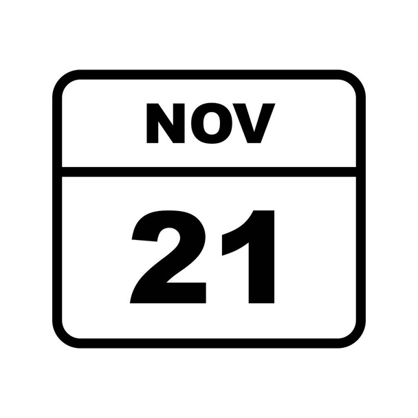 21ο Νοεμβρίου ημερομηνία σε ημερολόγιο μίας ημέρας - Φωτογραφία, εικόνα