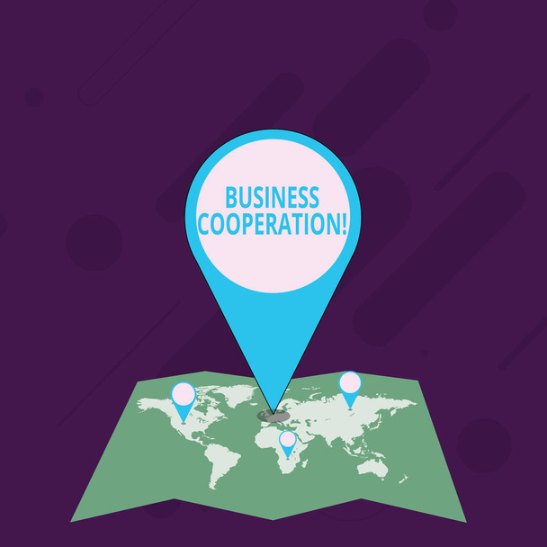 Word σύνταξη κειμένου Business Cooperation. Επιχειρηματική ιδέα για τις επιχειρήσεις να συνεργαστούν για το αμοιβαίο όφελος Πολύχρωμο Τεράστιο Θέση Σήμανση Pin Υπογραμμίζοντας μια περιοχή ή Gps Διεύθυνση στο χάρτη. - Φωτογραφία, εικόνα