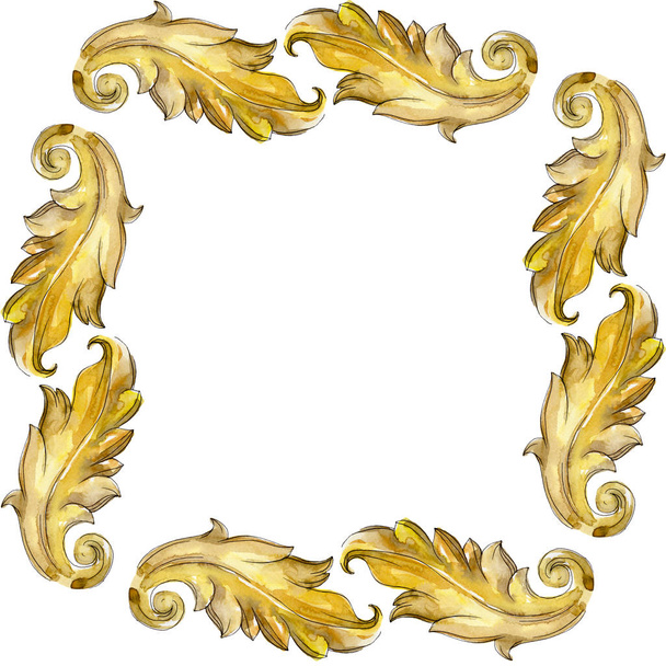 Goldmonogramm floraler Ornament. Aquarell Hintergrundillustration Set. Rahmen Rand Ornament Quadrat. - Foto, Bild
