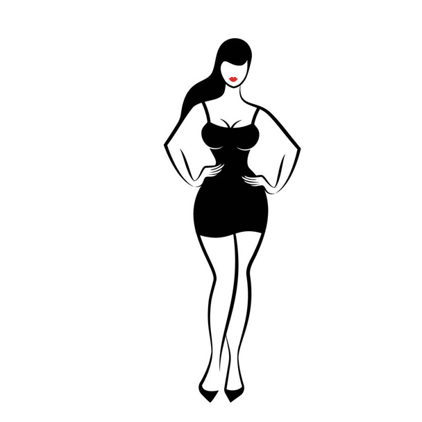 young woman in sexy little black dress - Vector, Image