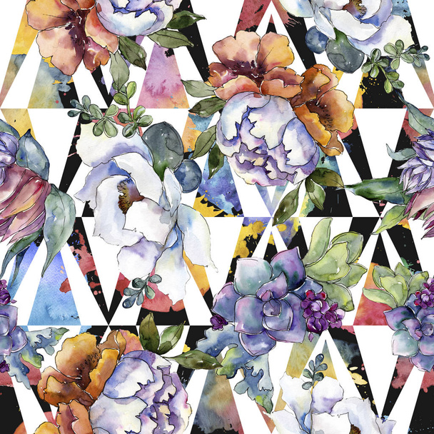 Bouquets floral botanical flowers. Watercolor background illustration set. Seamless background pattern. - Photo, Image