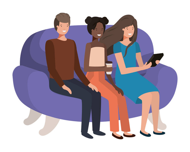 ομάδα ατόμων που κάθονται στο χαρακτήρα avatar του καναπέ - Διάνυσμα, εικόνα