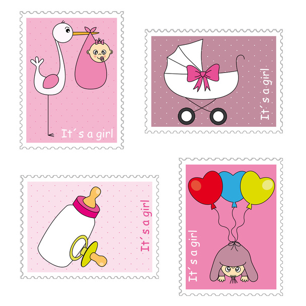 Stamps baby girl - Vector, imagen