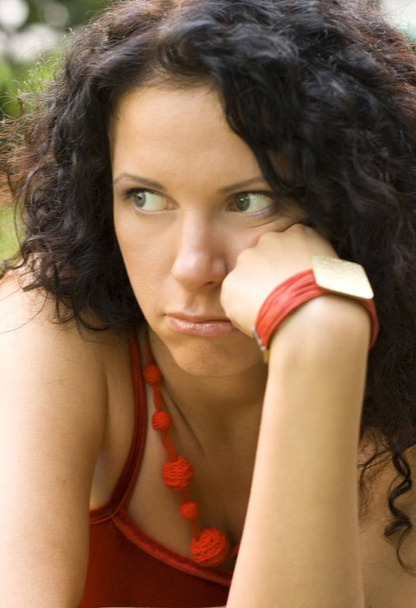 outdoor portrait of unhappy attractive brunet woman - Foto, Imagem