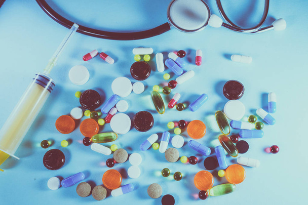 Medicine background with pills - Фото, изображение