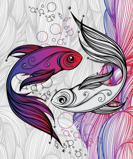 Abstract colorful fish on the background of waves - Vector, Image
