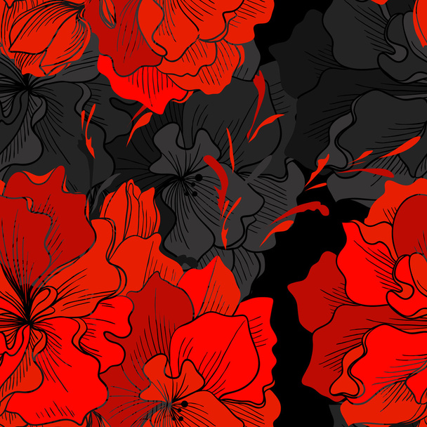 Seamless pattern of abstract red flowers - Vektör, Görsel