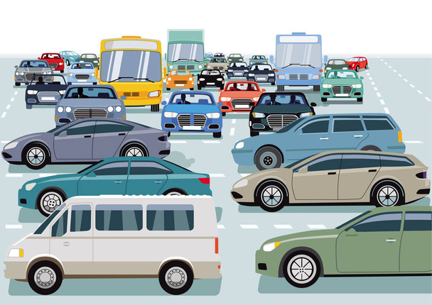 Cars in traffic jam at the intersection - Vector, Image