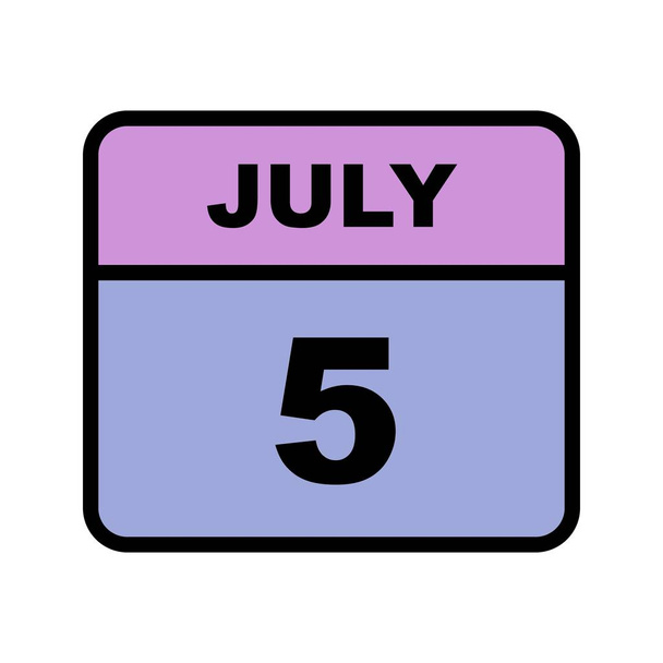 5 juillet Date sur un calendrier d'un seul jour
 - Photo, image
