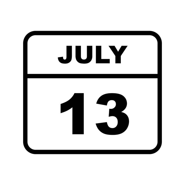 13 de julho Data em um calendário único dia
 - Foto, Imagem