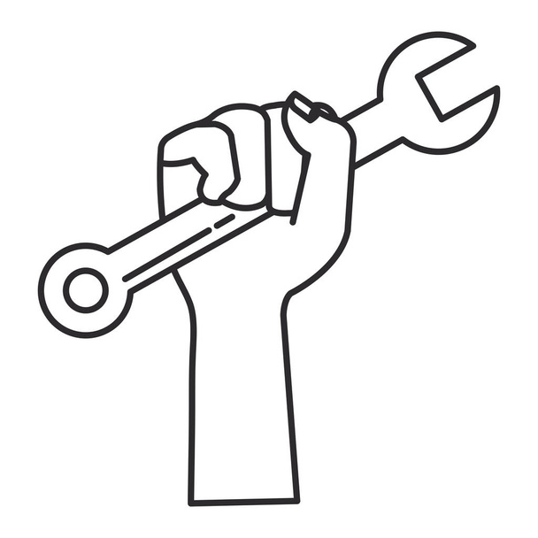 hand with wrench tool isolated icon - Vector, Image