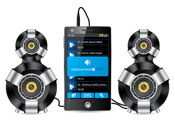 Stereo speaker set with phone - Vector, Image