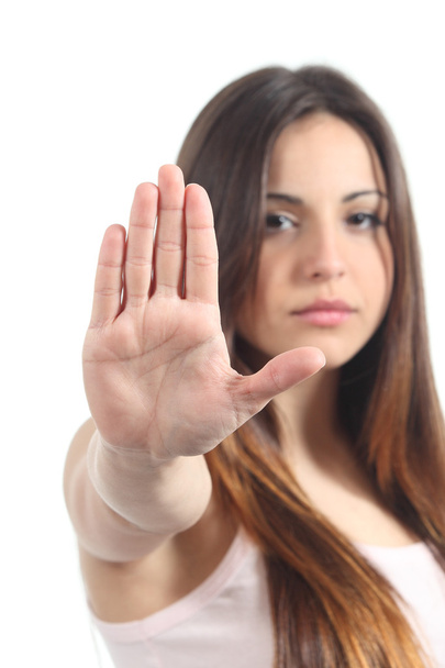 Pretty teenager girl making stop gesture with her hand - Fotografie, Obrázek