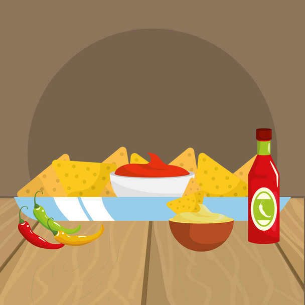 delicious mexican food cartoon on restaurant table - Vector, Image