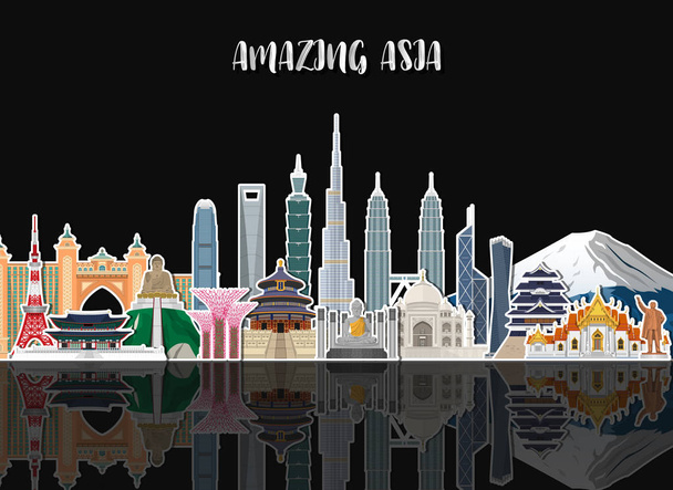 Ásia famosa arte de papel de marco. Viagem Global e Viagem Infogr
 - Vetor, Imagem