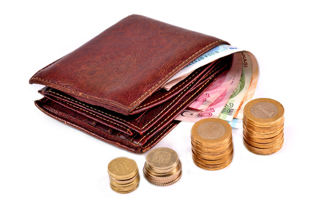 Türk parası ve cüzdan beyaz zemin üzerine - Fotoğraf, Görsel