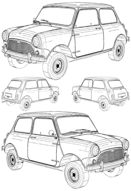 Retro Mini Car Vector. Illustrazione isolata su sfondo bianco. Un vettoriale illustrazione di un auto
. - Vettoriali, immagini