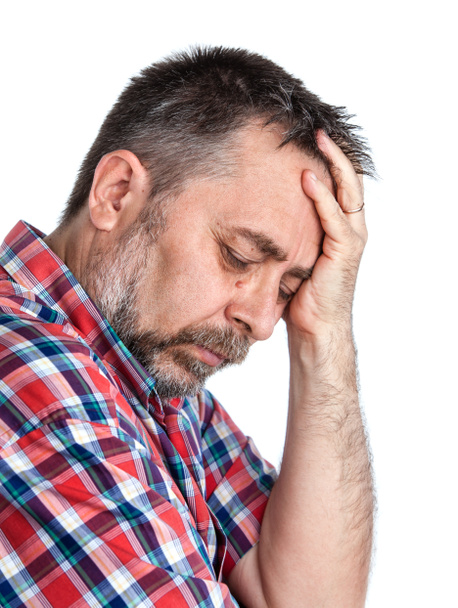 średnim wieku człowiek cierpi na ból głowy - Zdjęcie, obraz